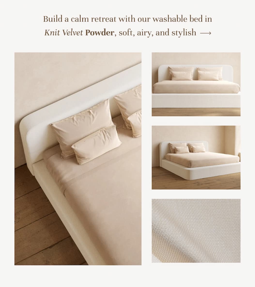 Our Washable Bed in Knit Velvet Powder, soft, airy, and stylish.
