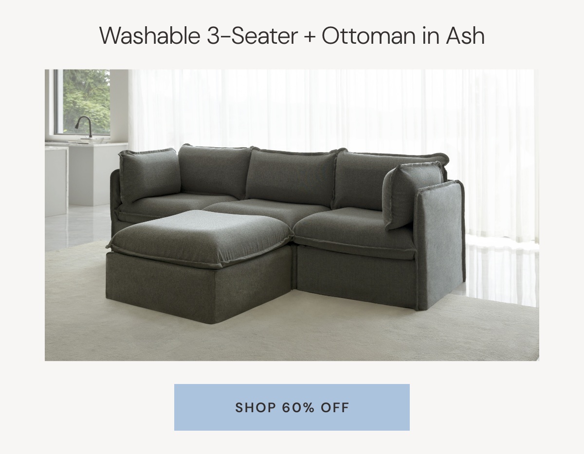 Modular Washable 3-Seater + Ottoman in Ash
