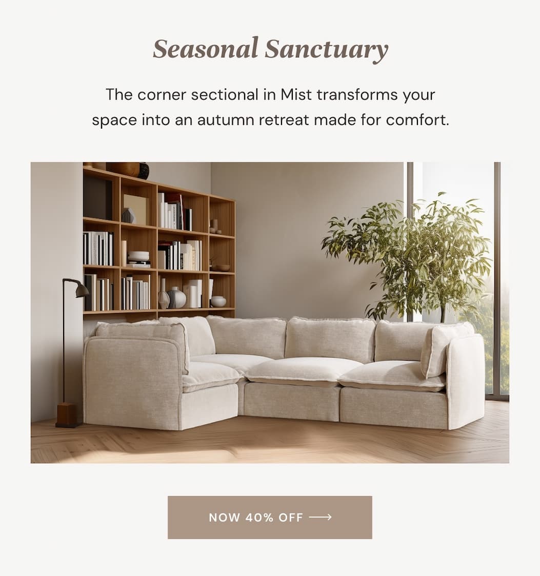 The corner sectional in Mist transforms your space into an autumn retreat made for comfort.
