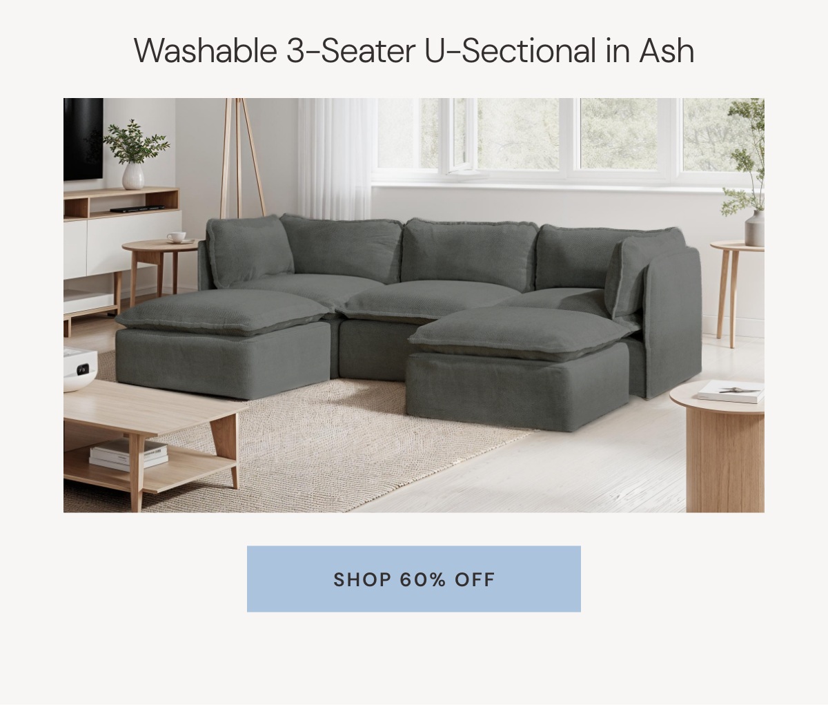 Modular Washable 3-Seater U-Sectional in Ash