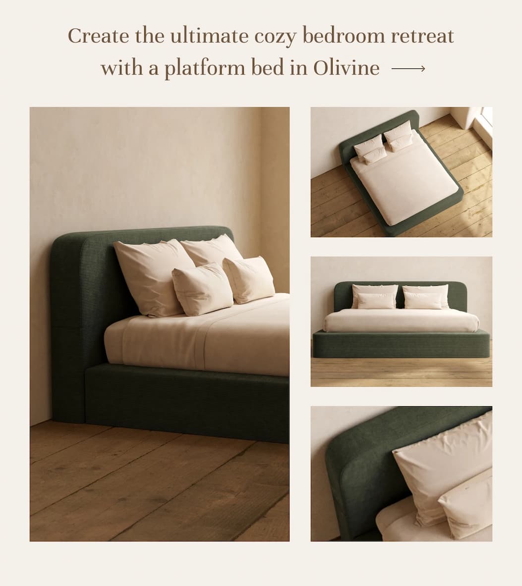 Create the ultimate cozy bedroom retreat with a platform bed in Olivine