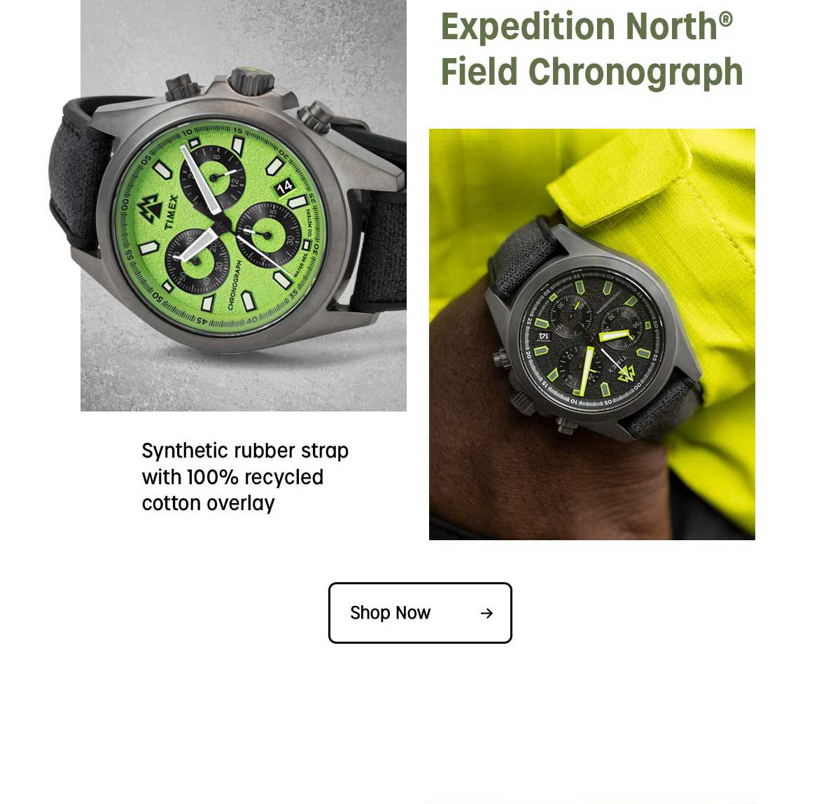Expedition North Field Choronograph | Synthetic rubber strap with 100% recycled cotton everyday | Shop Now
