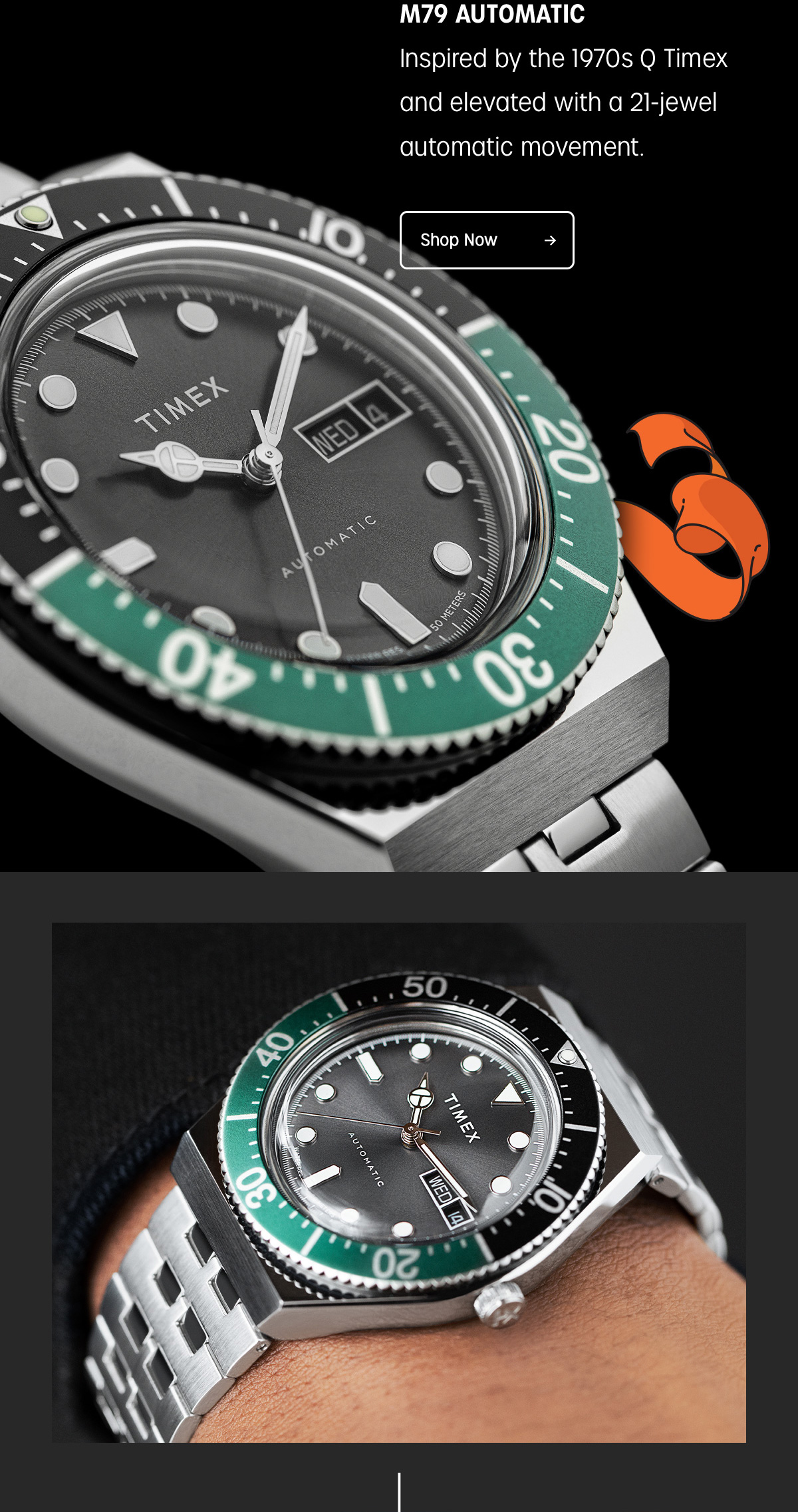 M79 AUTOMATIC | Inspired by the 1970s Q Timex and elevated with a 21-jewel automatic movement. | Shop Now