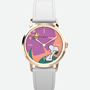  Timex Marlin® Hand-Wound x Snoopy Floral 34mm Leather Strap Watch