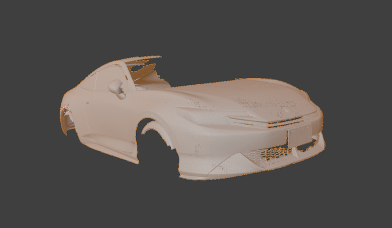 3D scan point cloud of a sports car body captured with Trackit