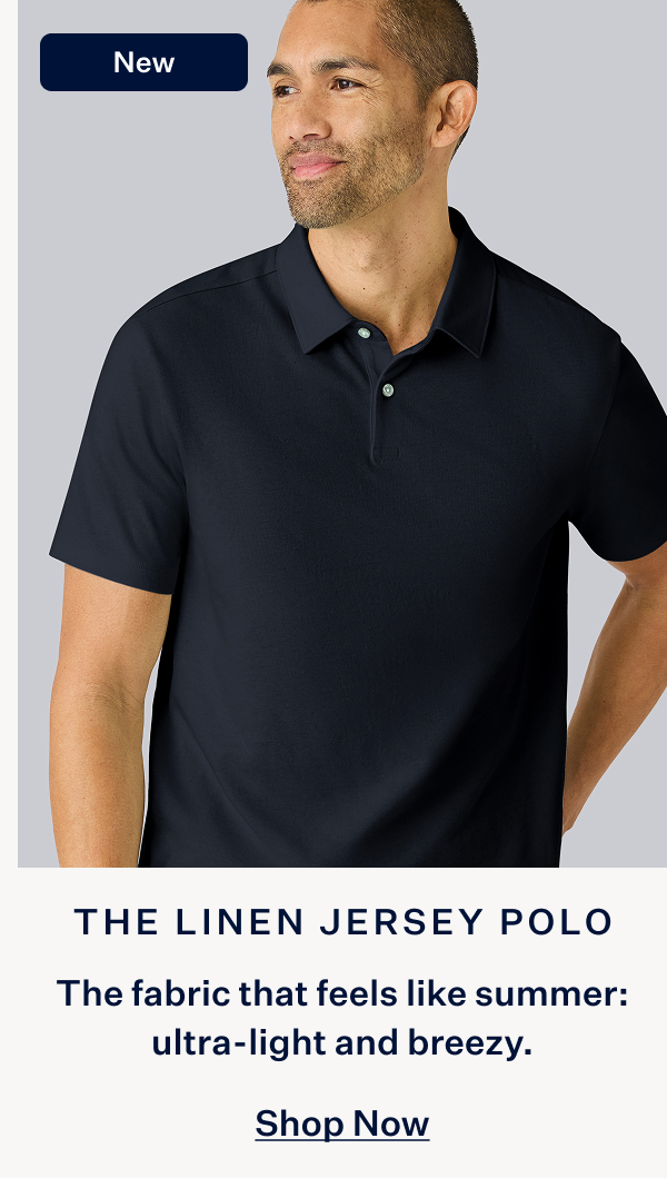 Man wearing Linen Jersey Polo in Total Eclipse