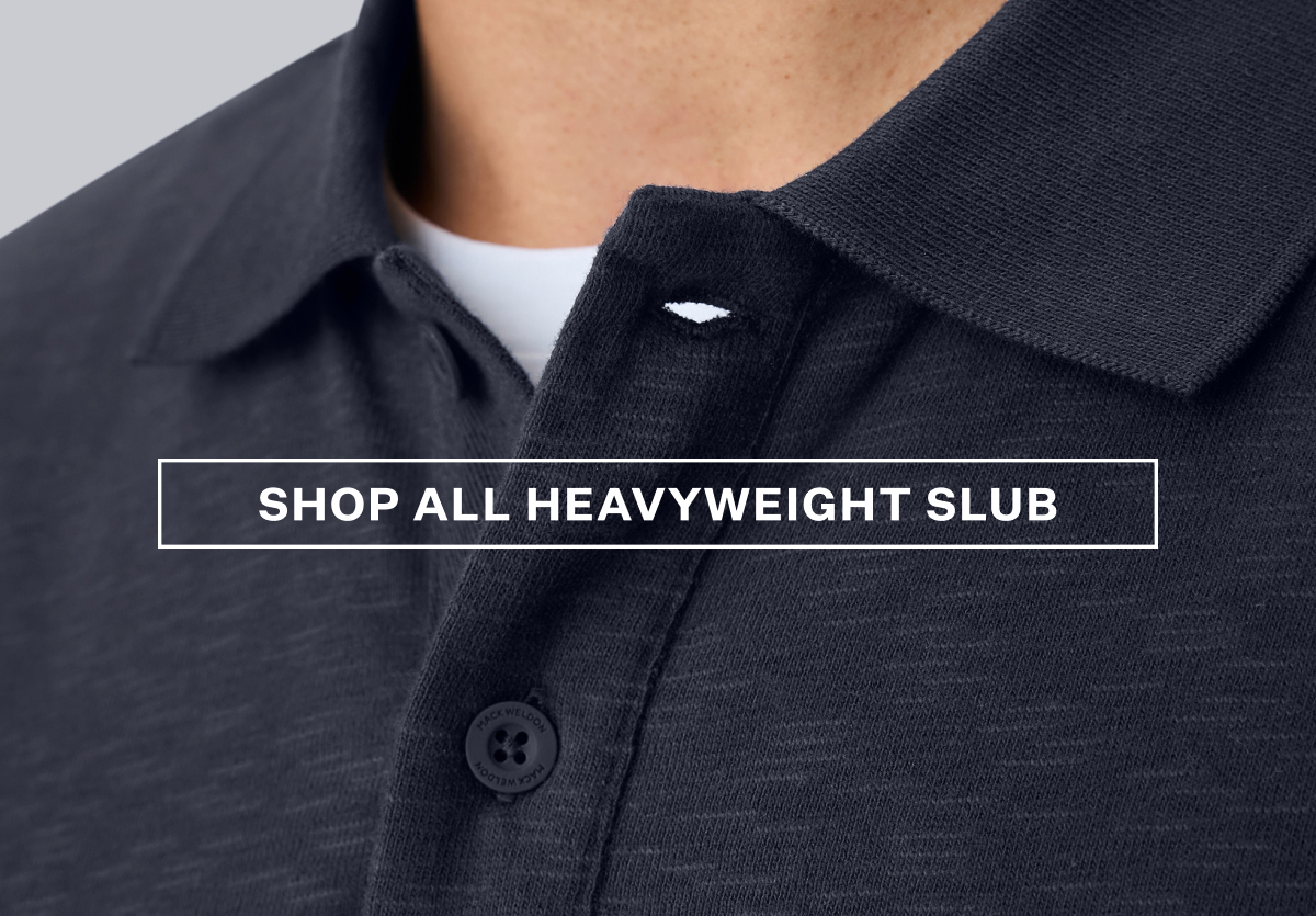 Man wearing Heavyweight Slub Long Sleeve Polo in Night Sky