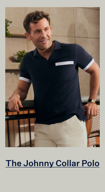 Man wearing Terry Cloth Johnny Collar Polo 