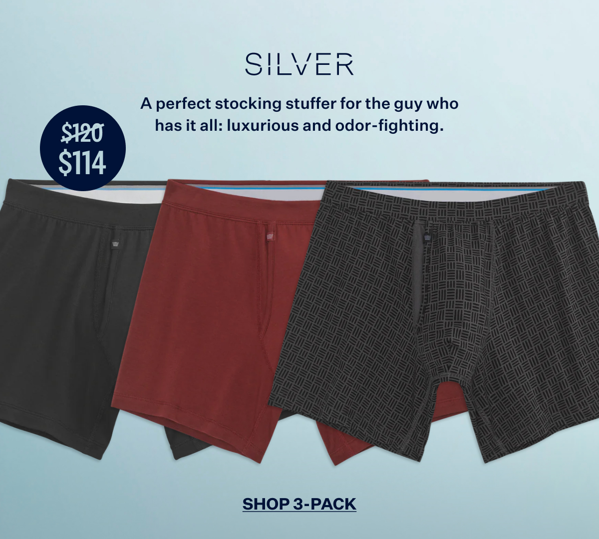 3-Pack SILVER Boxer Briefs
