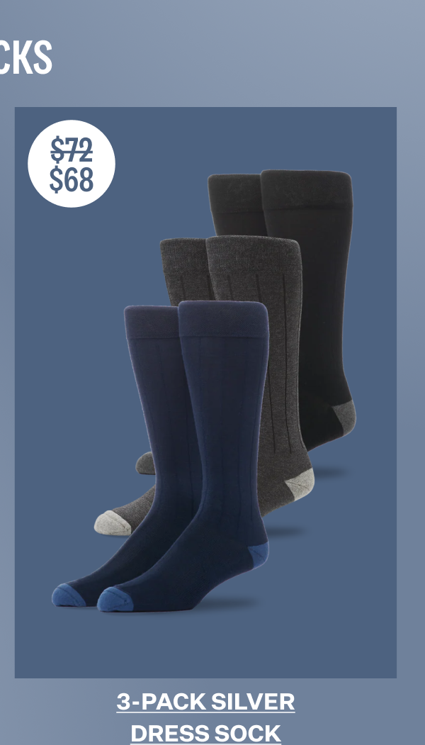 3-Pack SILVER Extended Crew Dress Sock