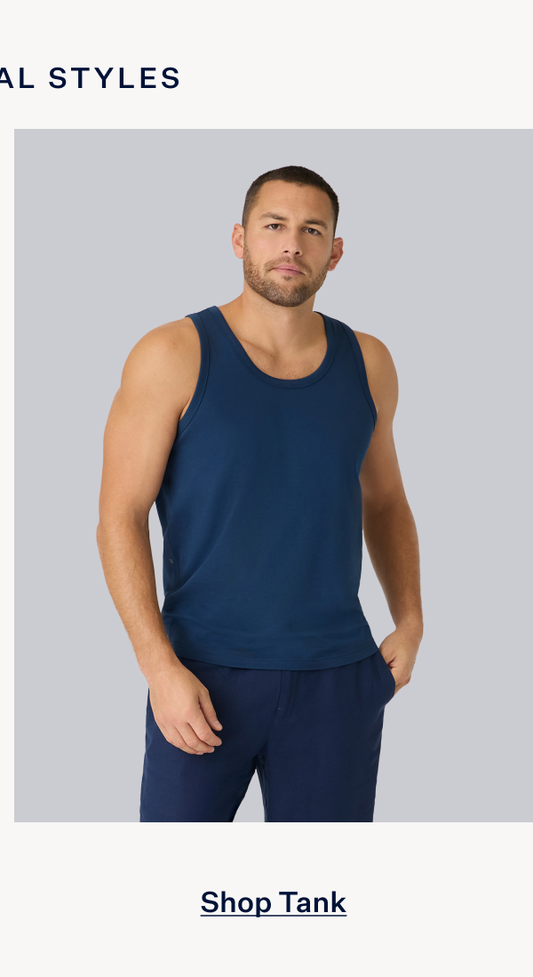Man wearing Pima Tank in True Navy
