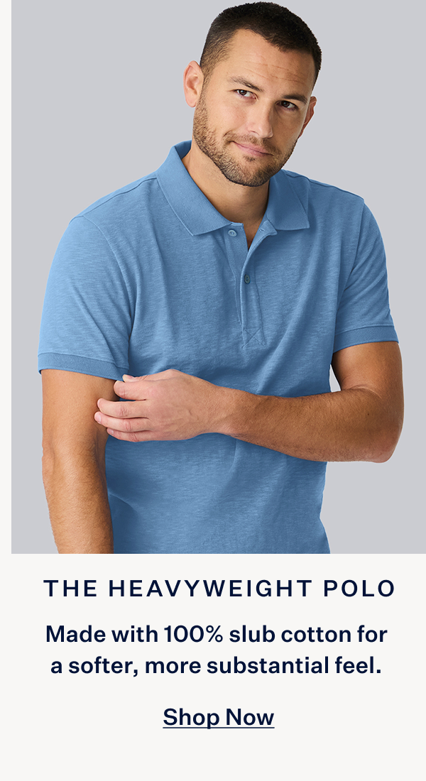 Man wearing Heavyweight Slub Polo in Dean Blue