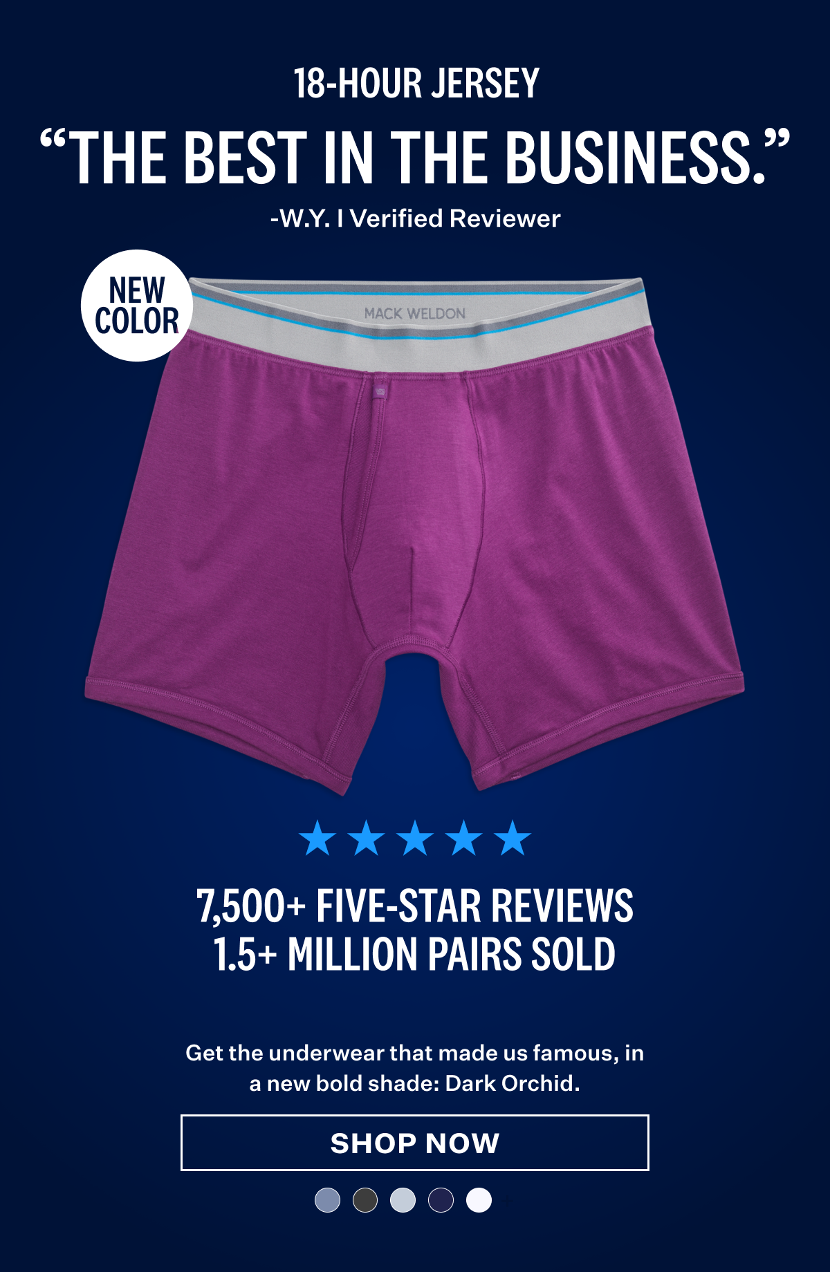 18-Hour Jersey boxer briefs in a new Dark Orchid color features a five-star review