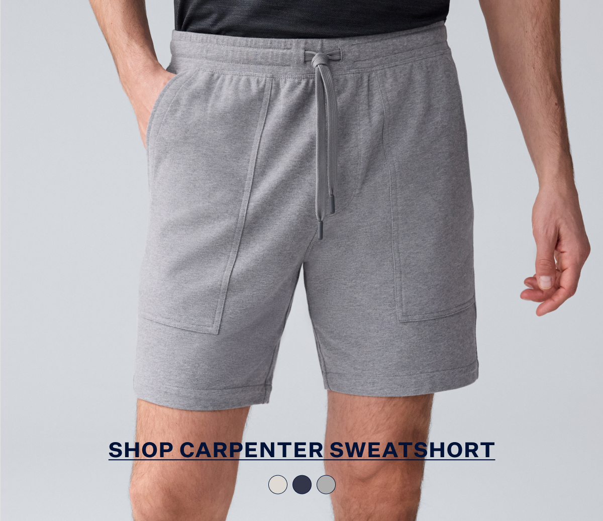 Man wearing Ace Carpenter Sweatshort in Grey Heather