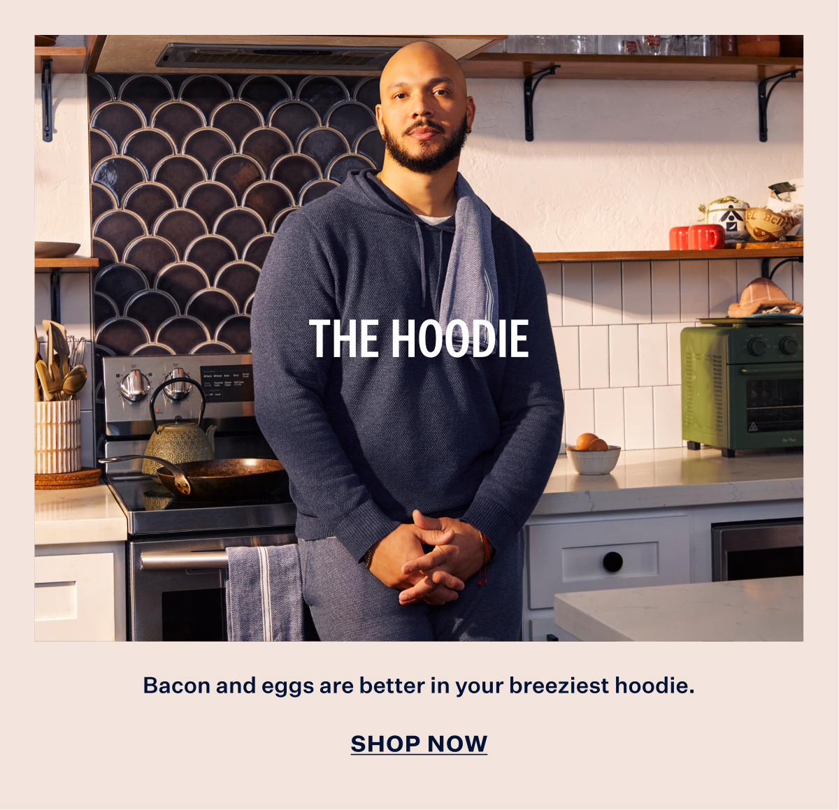 A man wearing Tech Linen Hoodie in Navy Heather