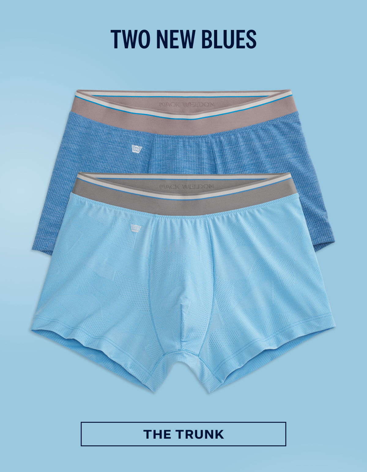 Front view of Airknitx Trunk in two new colors "Aquarius" and Racing Blue Heather
