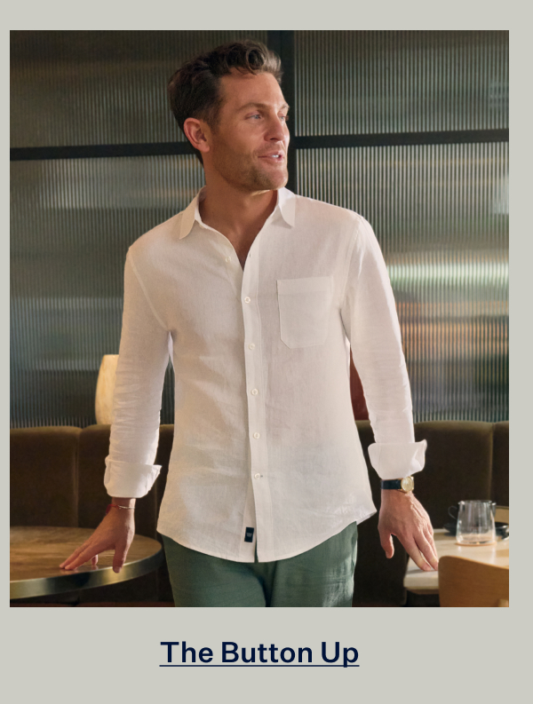 Man wearing Linen Button Up in Bright White