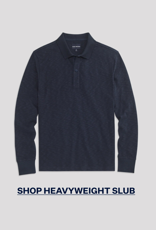 Front view of Heavyweight Slub Long Sleeve Polo in Night Sky