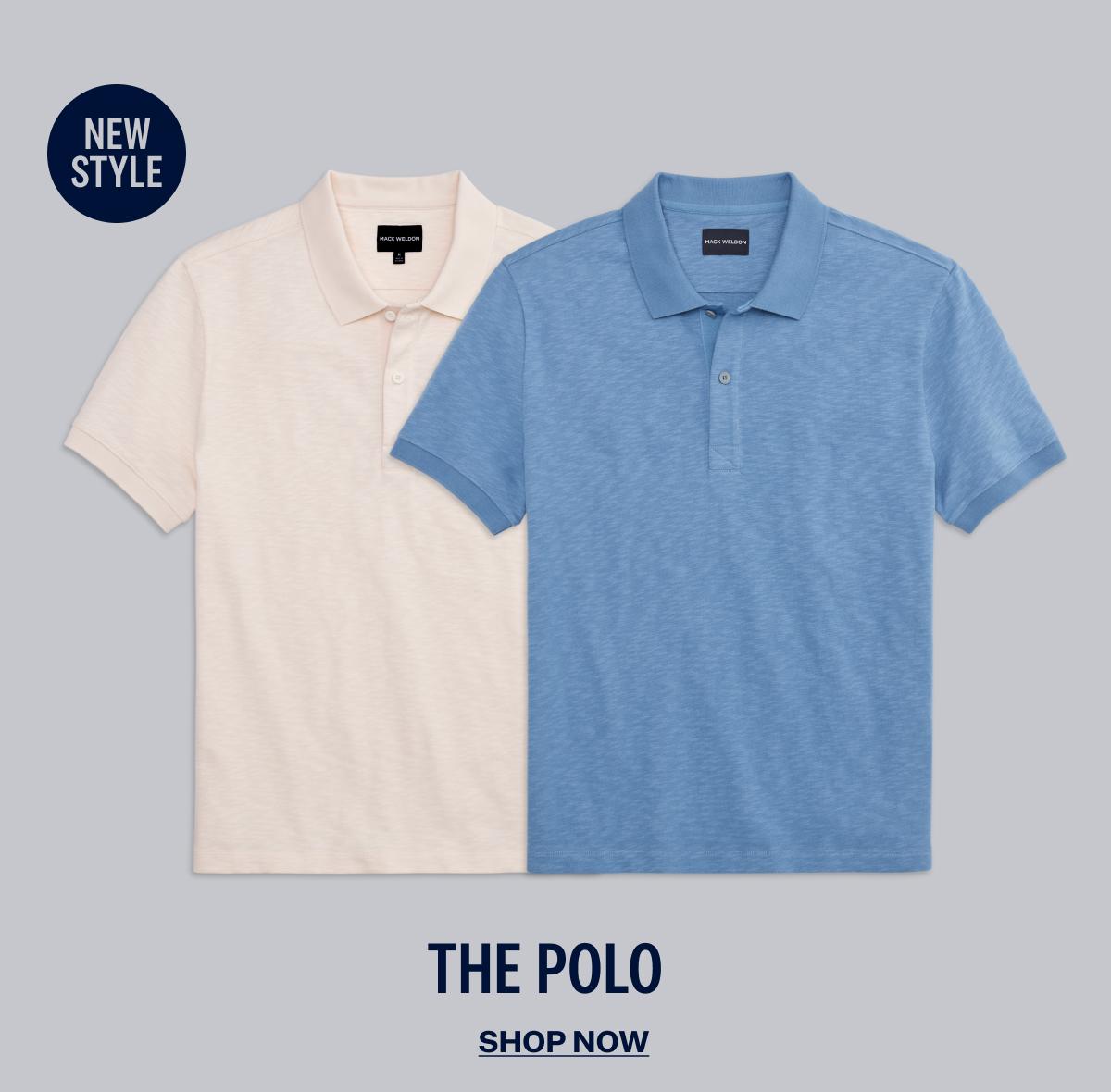Front view of Heavyweight Slub Polo in Dean Blue and Froth color