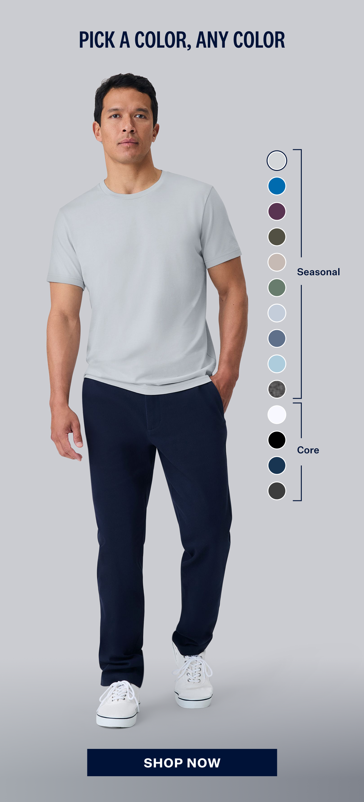 Man wearing Pima Crew Neck T-Shirt in Steam