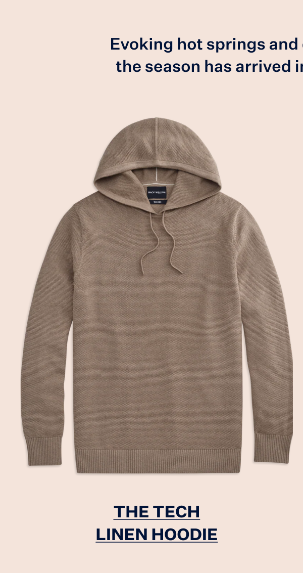 Front view of Tech Linen Hoodie in Desert Taupe Heather 