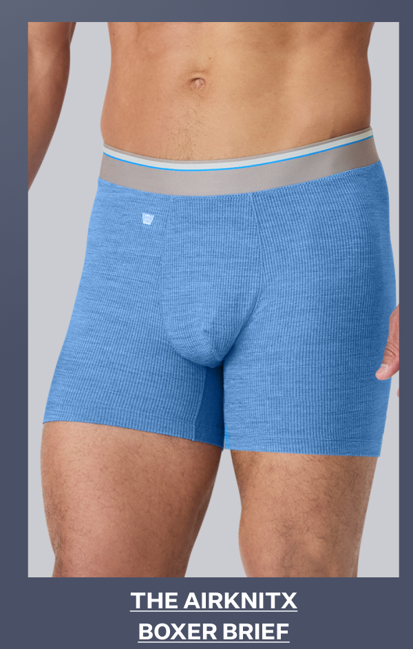 Man wearing AIRKNITˣ Boxer Brief in Racing Blue Heather