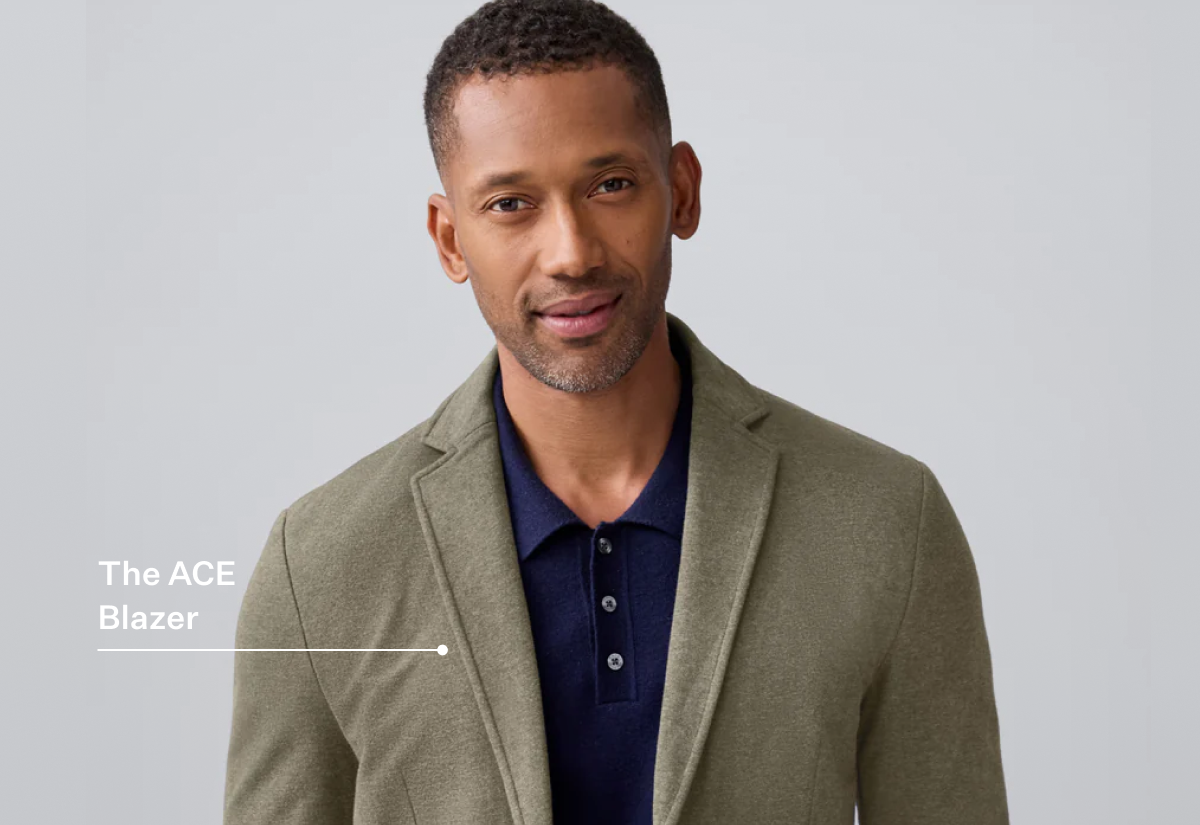 Man wearing Ace Blazer in Sage Heather