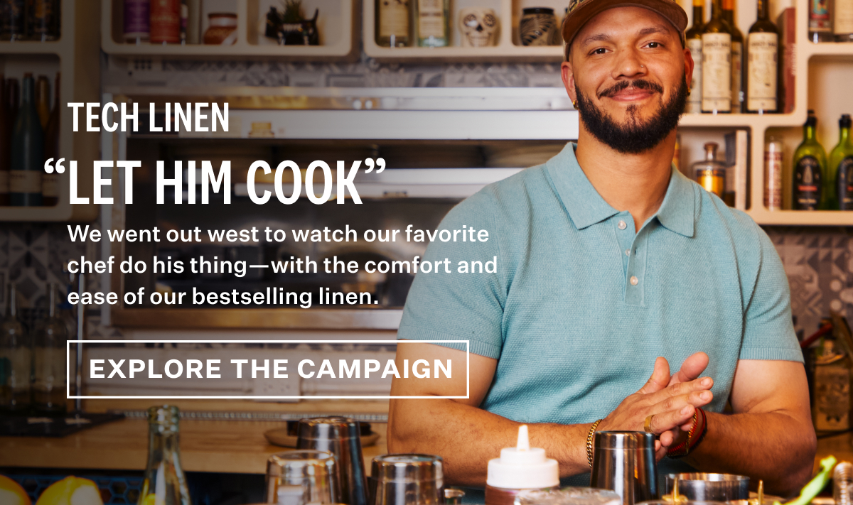 A man wearing Tech Linen Sweater Polo in Shallow Water Heather