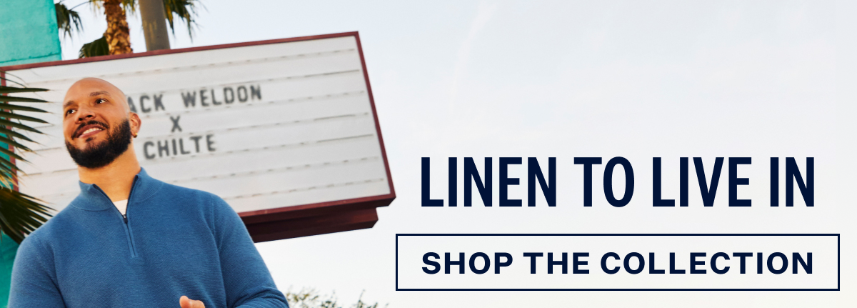 Man wearing Tech Linen Quarter-Zip in Shallow Water Heather