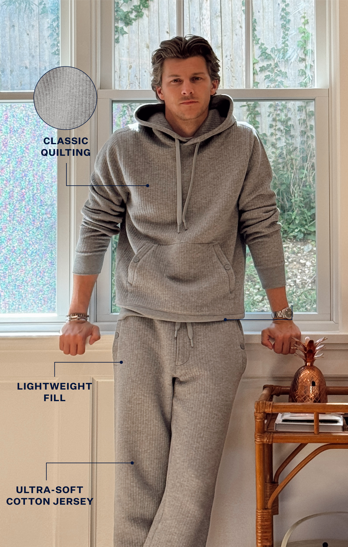 Man wearing Quilted Rib Hoodie & Quilted Rib Sweatpant