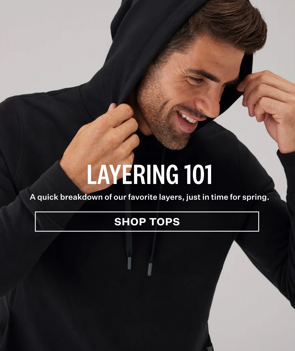 Men wearing different Mack Weldon Tops including Warmknit Air Puffer Vest, Ace Hoodie and Silver Long Sleeve Tshirt  