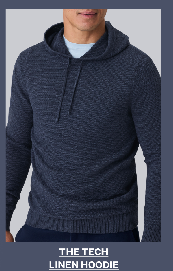 Man wearing Tech Linen Hoodie in Navy Heather