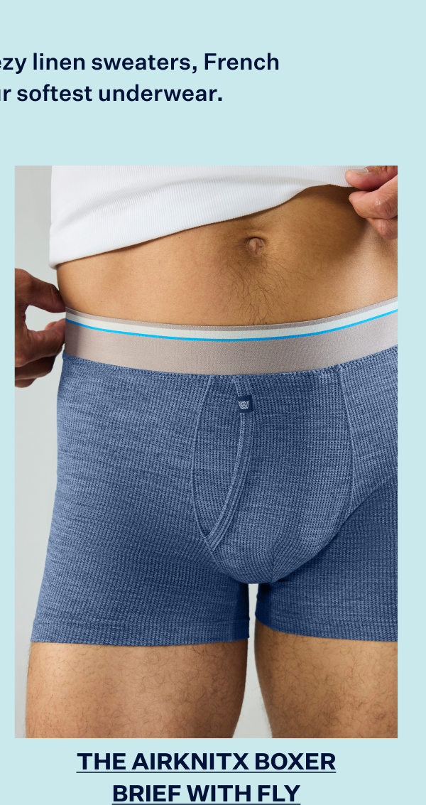Man wearing Airknitx Boxer with Fly in Indigo Heather