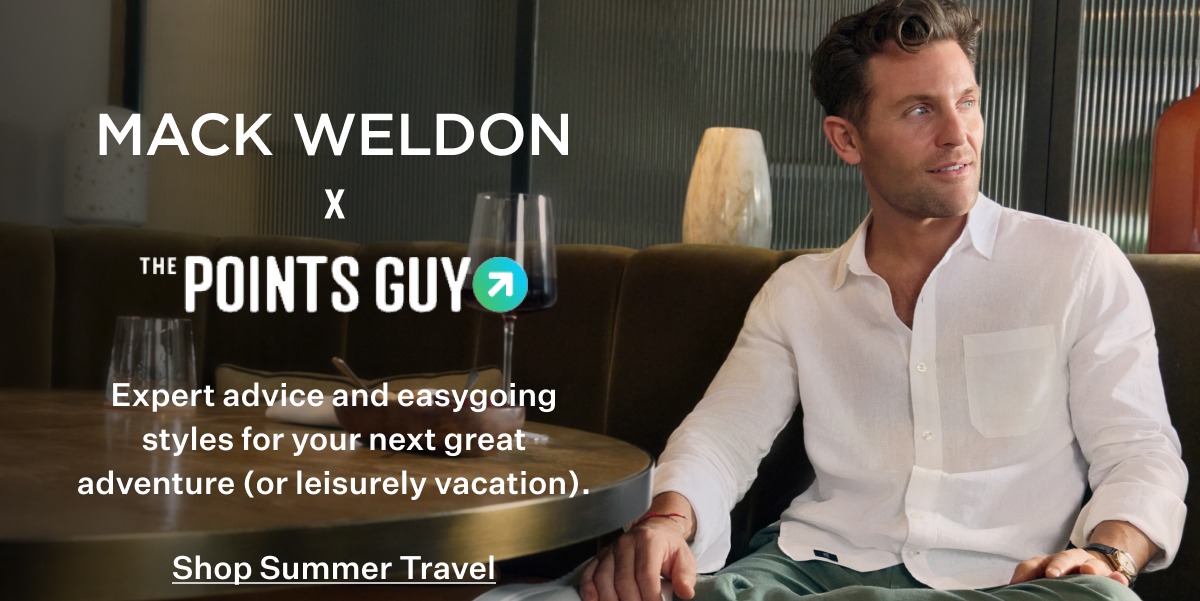 Featuring Nicky Kelvin and collaboration of Mack Weldon and The Points Guy. With Shop Summer Travel button