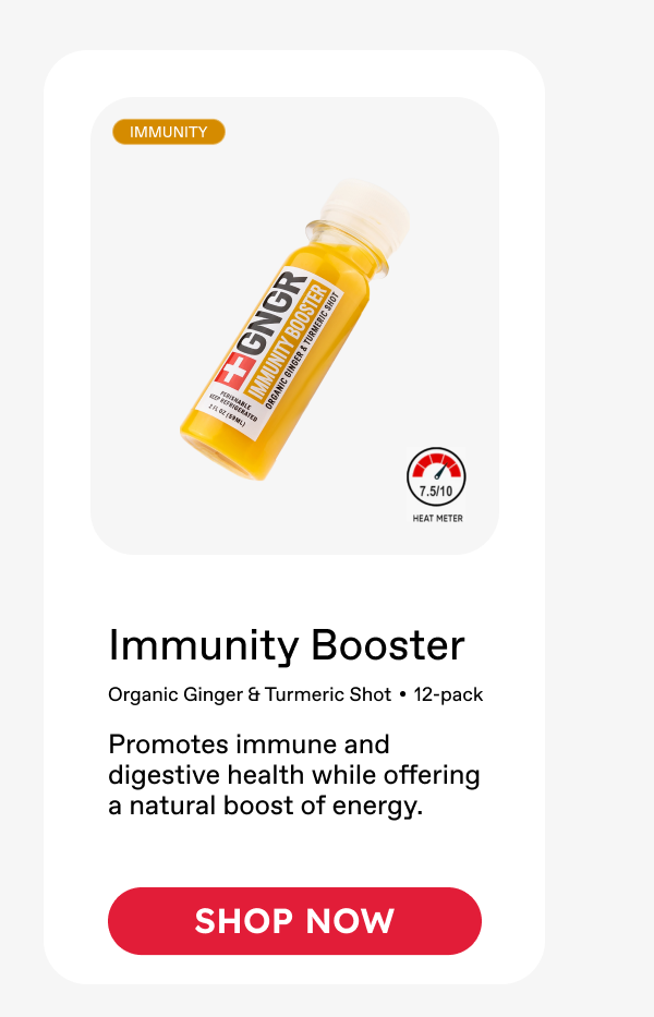 Immunity Booster: Organic Ginger & Turmeric Shot • 12-pack. Promotes immune and digestive health while offering a natural boost of energy. ***SHOP NOW***