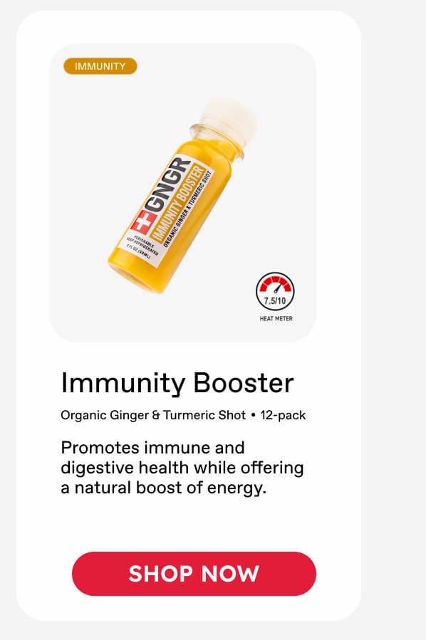 Immunity Booster | Organic Ginger & Turmeric Shot | 12-pack | Promotes immune and digestive health while offering a natural boost of energy. | SHOP NOW
