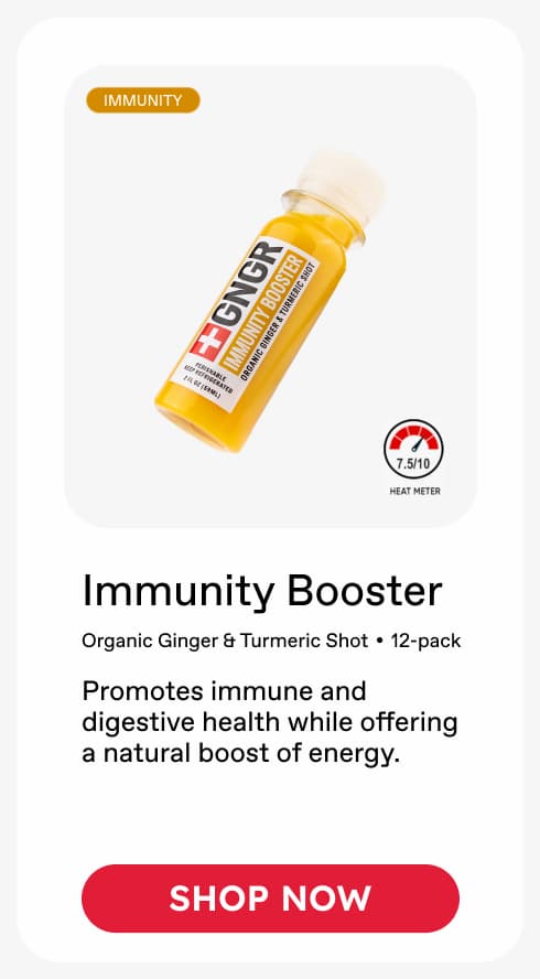Immunity Booster: Organic Ginger & Turmeric Shot • 12-pack. Promotes immune and digestive health while offering a natural boost of energy. ***SHOP NOW***