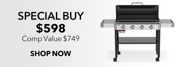 SPECIAL BUY: Weber Rust-Resistant 4 Burner Liquid Propane Griddle 36-Inch Wide in Black