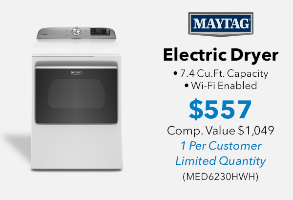 Maytag 7.4 Cu. Ft. White Smart Capable Electric Dryer With Extra Power Button - MED6230HWH