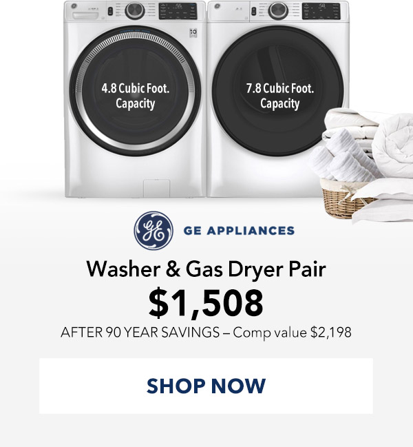GE White Smart Front Load Washer & Gas Dryer Package