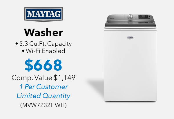 Maytag 5.3 Cu. Ft. White Smart Capable Top Load Washer With Extra Power Button