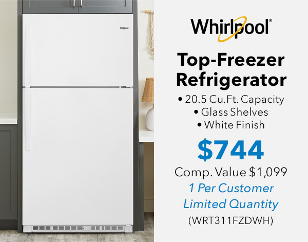Whirlpool ADA 20.51 Cu. Ft. Top-Freezer Refrigerator 33-Inch Wide in White - WRT311FZDWH