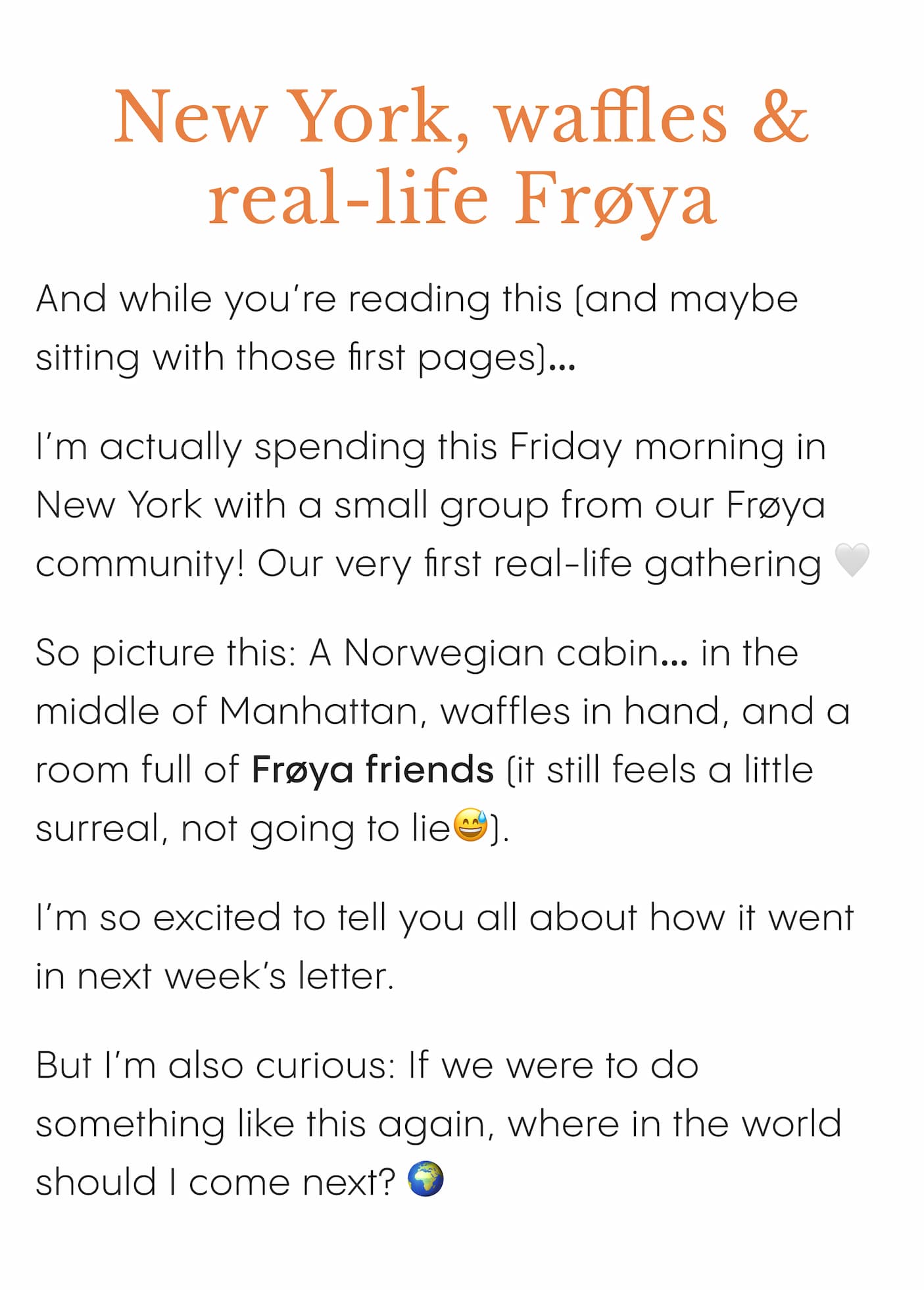 New York, waffles & real-life Frøya