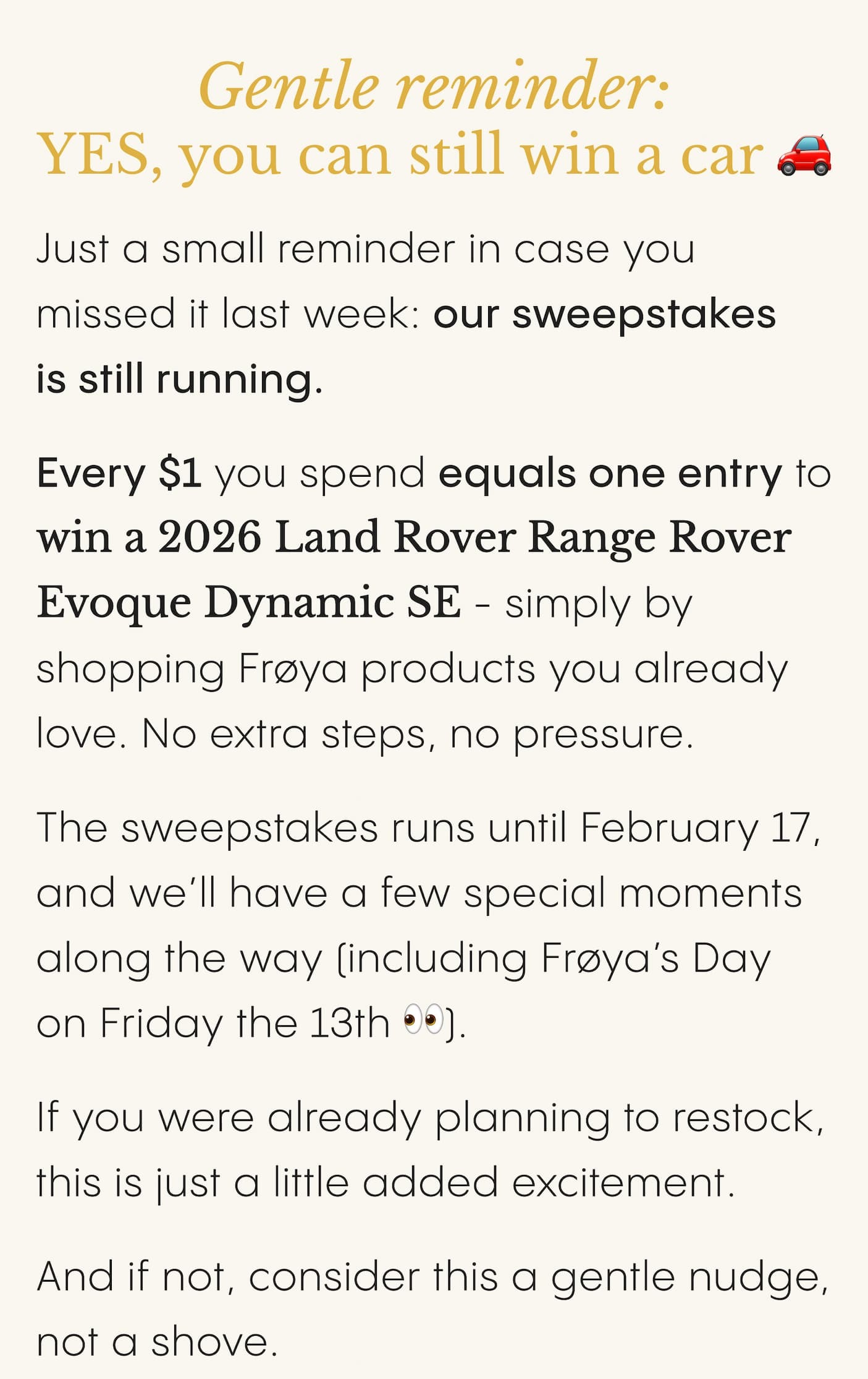 Gentle reminder: YES, you can still win a car 🚗