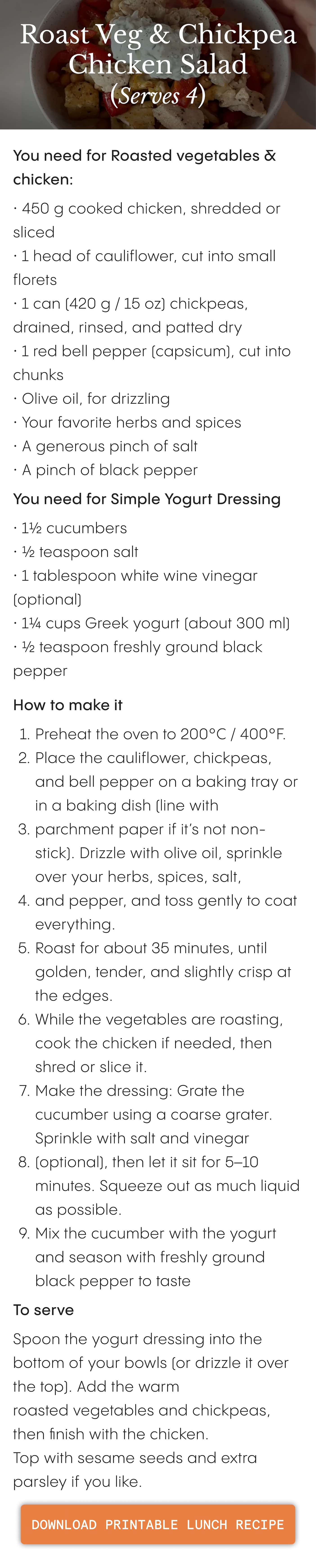 Recipes of the week! - download PRINTABLE LUNCH RECIPE