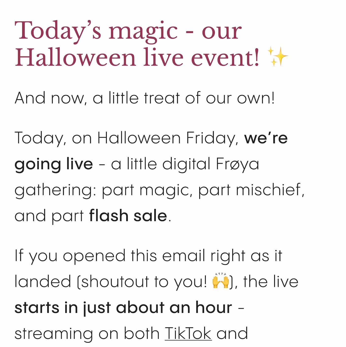 The live starts in just about an hour - streaming on TikTok 