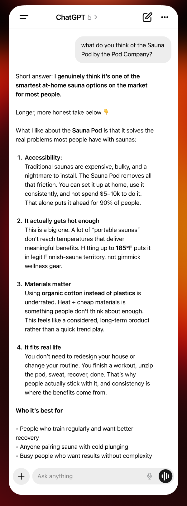 ChatGPT summary of the Sauna Pod