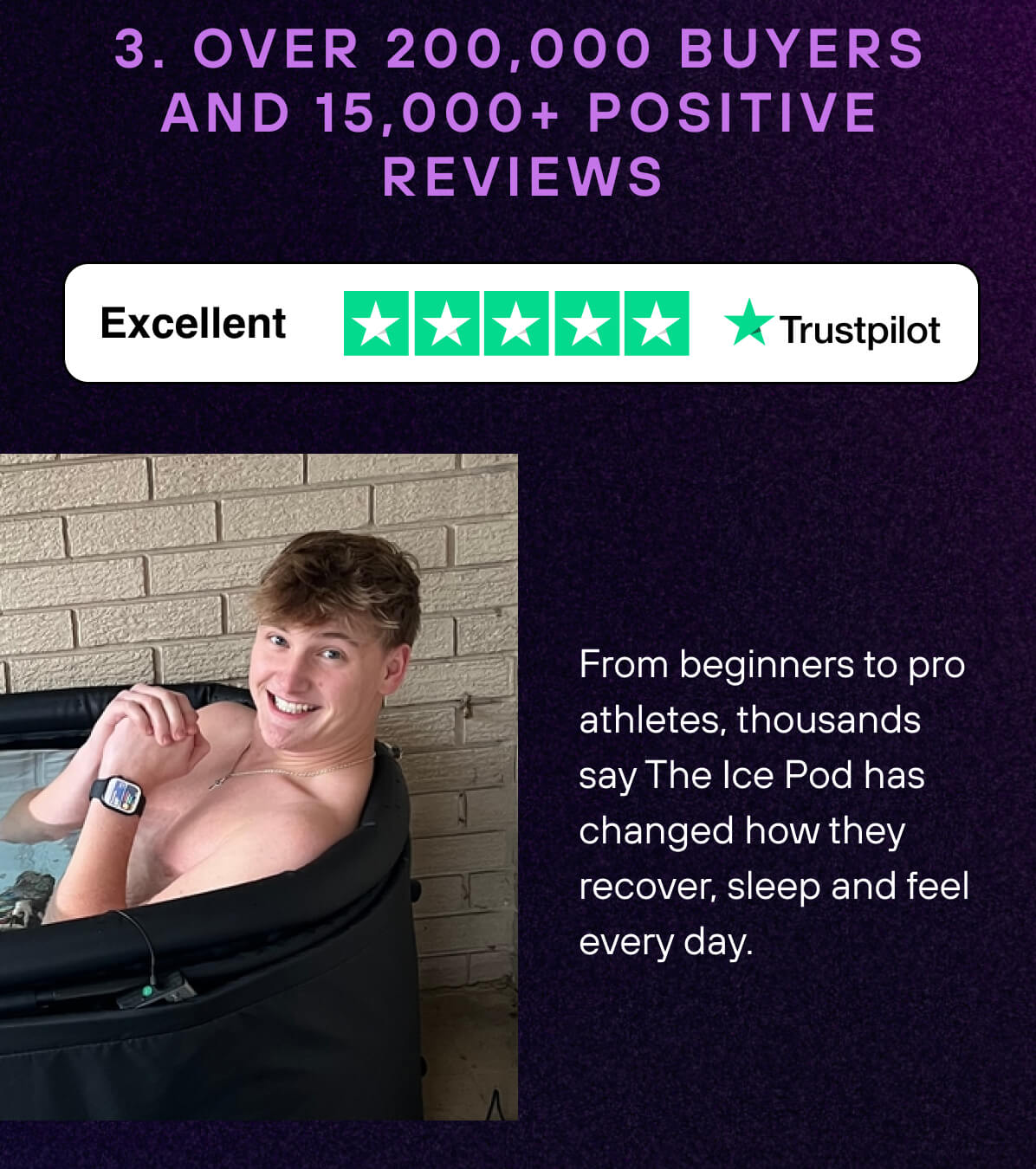 3. Over 200,000 Buyers and 15,000+ Positive Reviews  From beginners to pro athletes, thousands say The Ice Pod has changed how they recover, sleep, and feel every day. 