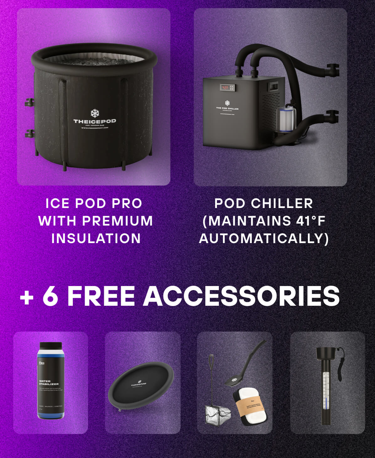 Ice Pod Pro with premium insulation  Pod Chiller (maintains 41°F automatically) + 6 free accessories 