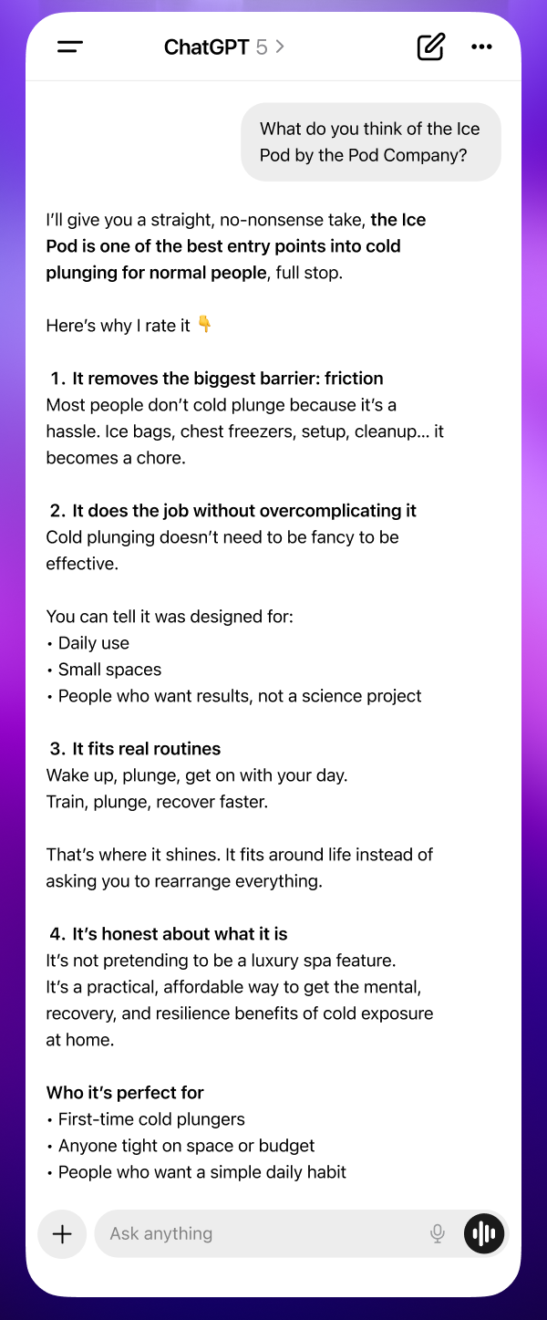 ChatGPT summary of the Ice Pod